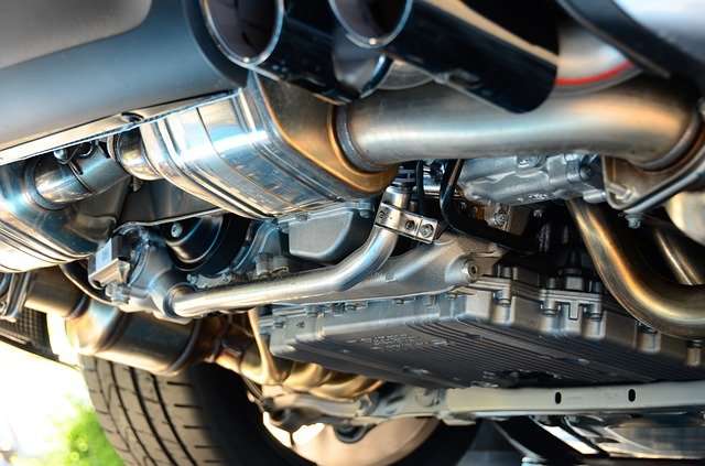 Underneath view of car exhaust system