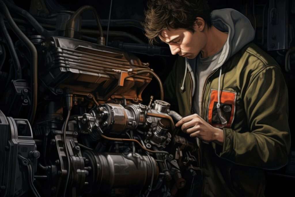 Mechanic working on a car engine