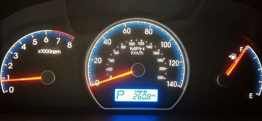 Speedometer and fuel gauge reading