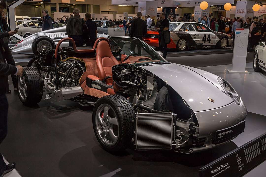 Image of a Porsche on display showing its internal parts